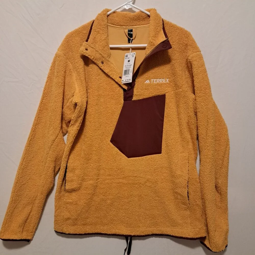 Adidas Men's‎ Terrex XPloric High Pile Snap Fleece Pullover Yellow IB1138 SIZE M
